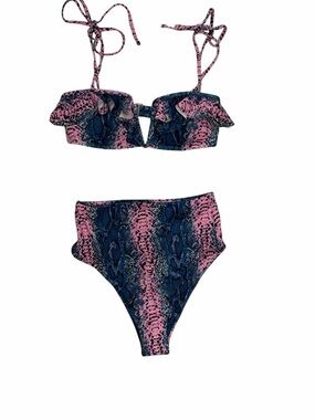 Buddy Love Pink and Navy Snake-Print Bikini Set